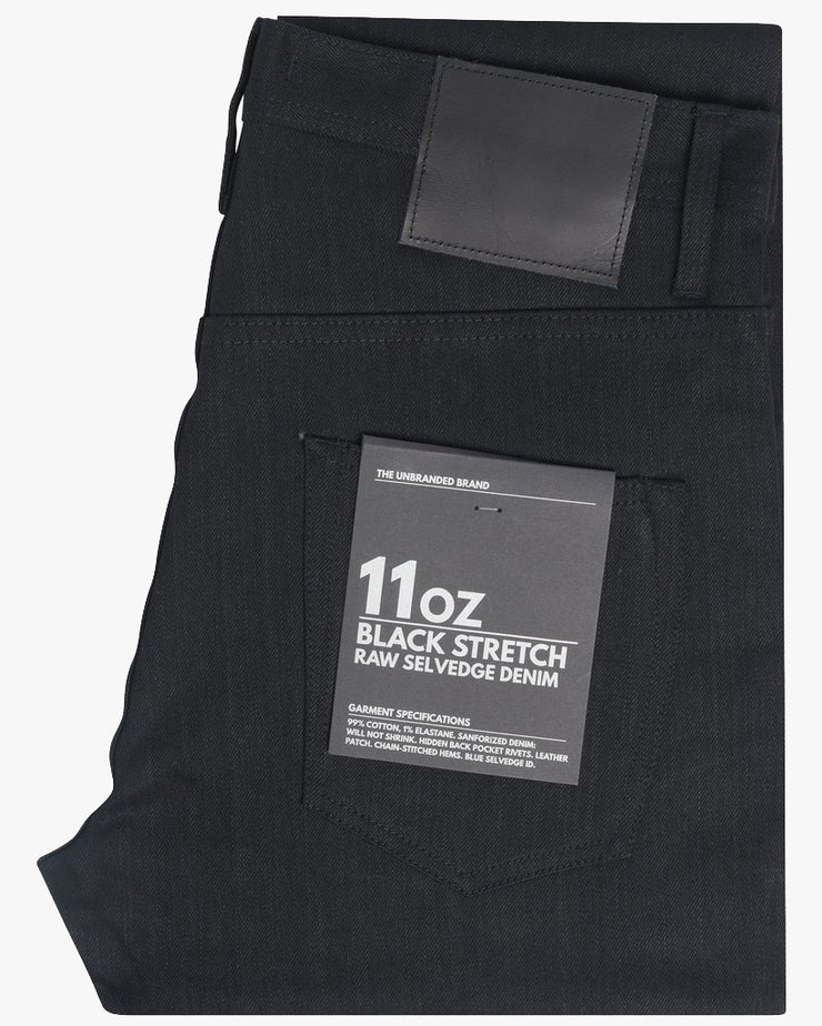 Unbranded UB644 Relaxed Tapered Mens Jeans - 11oz Solid Black Stretch Selvedge | The Unbranded Brand Jeans | JEANSTORE