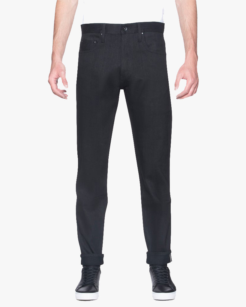 Unbranded UB644 Relaxed Tapered Mens Jeans - 11oz Solid Black Stretch Selvedge | The Unbranded Brand Jeans | JEANSTORE