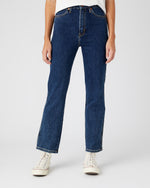 Wrangler wild west high waisted straight leg jean in mid blue