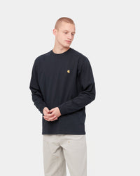 Carhartt WIP L/S Chase Tee - Dark Navy / Gold | Carhartt WIP T Shirts | JEANSTORE