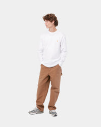Carhartt WIP L/S Chase Tee - White / Gold | Carhartt WIP T Shirts | JEANSTORE