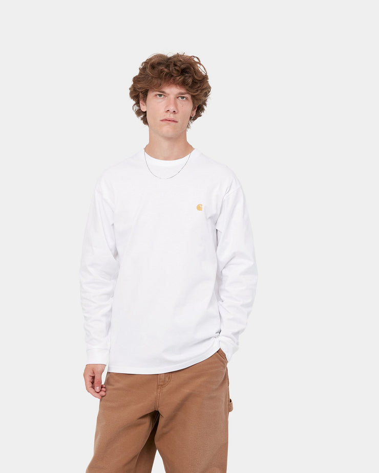 Carhartt WIP L/S Chase Tee - White / Gold | Carhartt WIP T Shirts | JEANSTORE