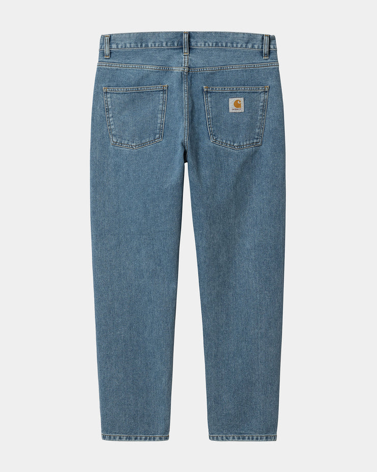 Relaxed WIP Blue Carhartt Mens Stone Tapered Newel Pant Jeans Bleach -