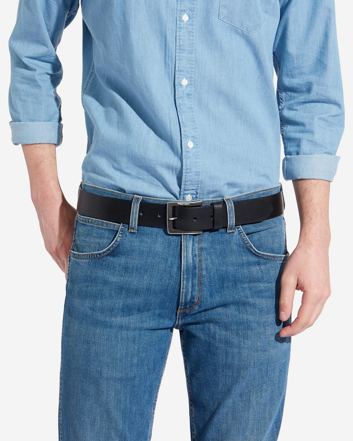 Wrangler Kabel Buckle Leather Belt - Black | Wrangler Belts | JEANSTORE